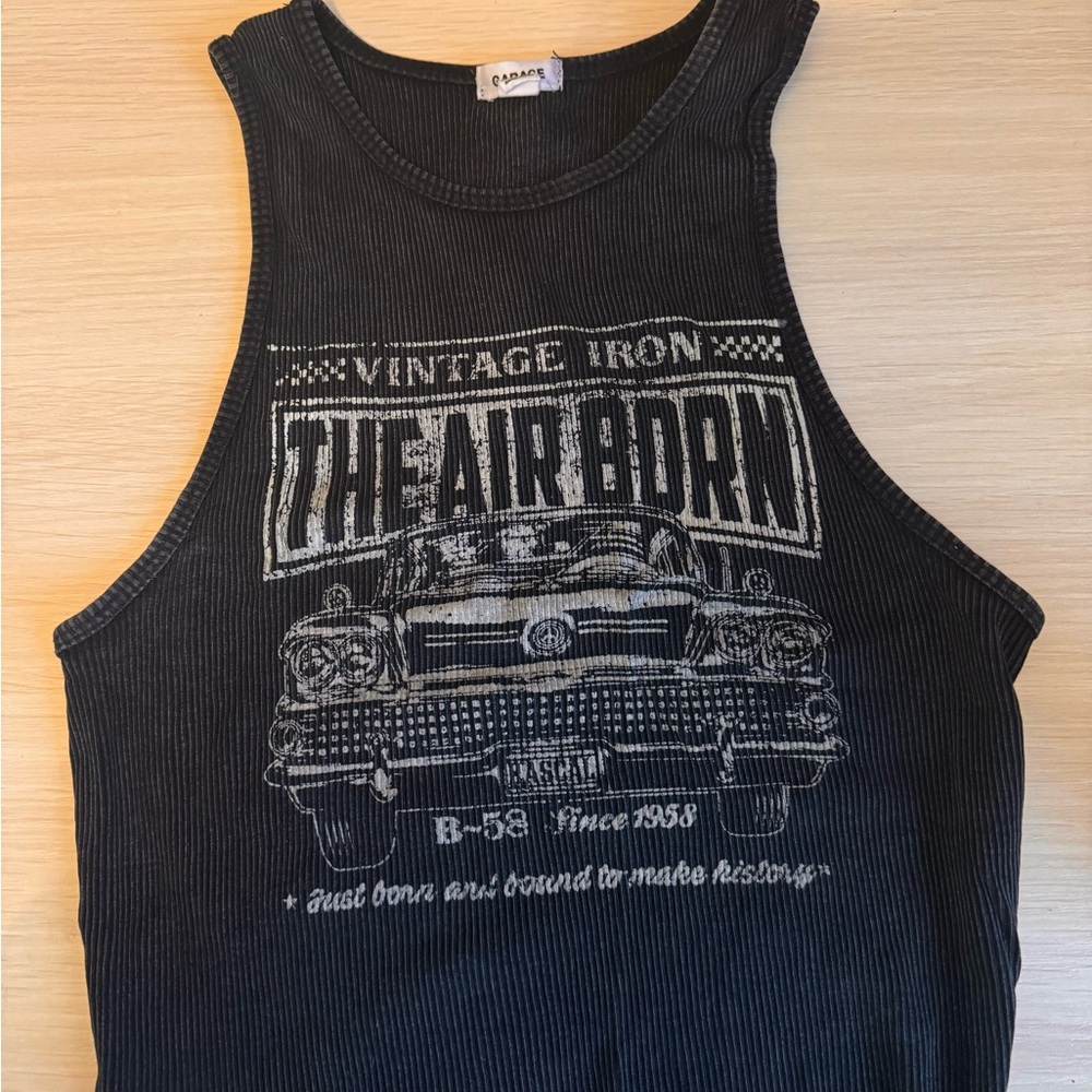 Garage dark grey graphic tank top